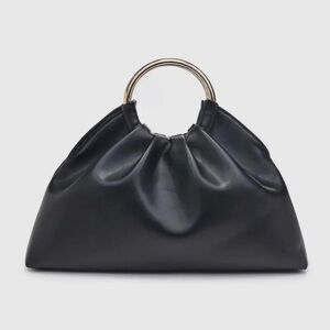 Elegant Black Handbag with Gold Handles